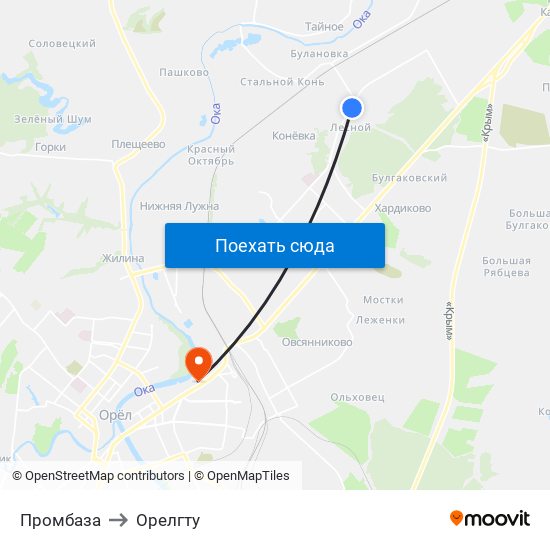 Промбаза to Орелгту map