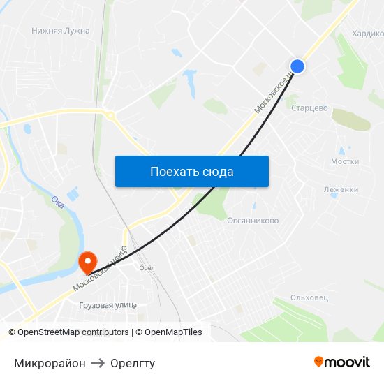 Микрорайон to Орелгту map