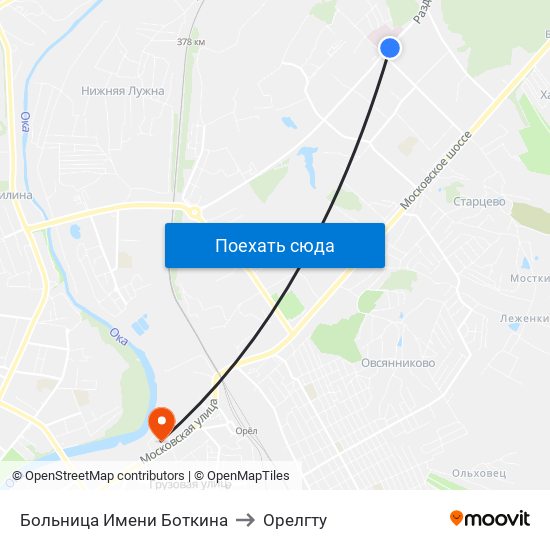 Больница Имени Боткина to Орелгту map