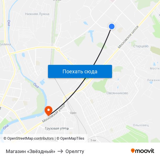 Магазин «Звёздный» to Орелгту map