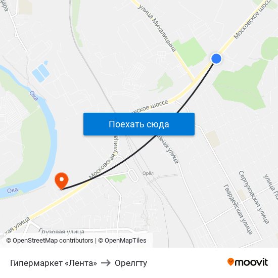 Гипермаркет «Лента» to Орелгту map