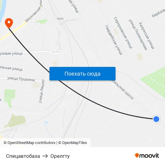 Спецавтобаза to Орелгту map