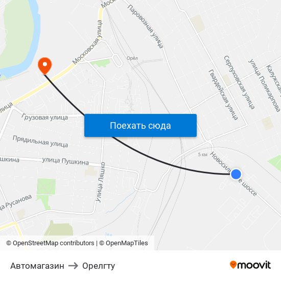 Автомагазин to Орелгту map