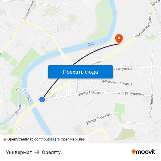 Универмаг to Орелгту map