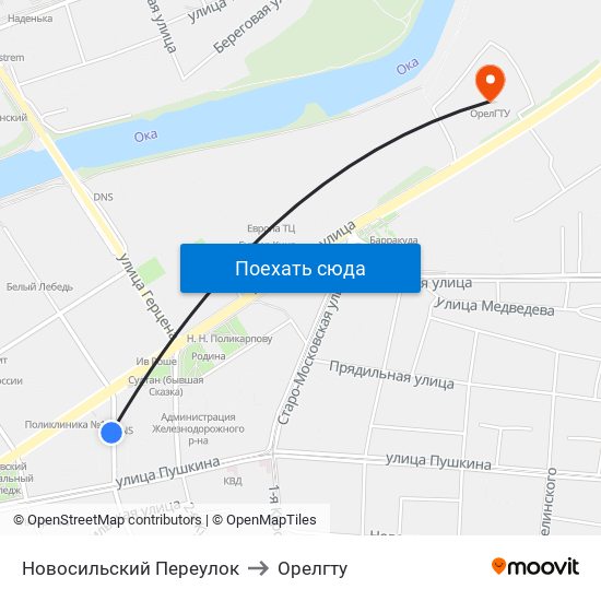 Новосильский Переулок to Орелгту map