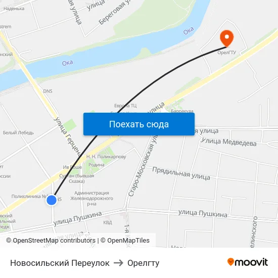 Новосильский Переулок to Орелгту map