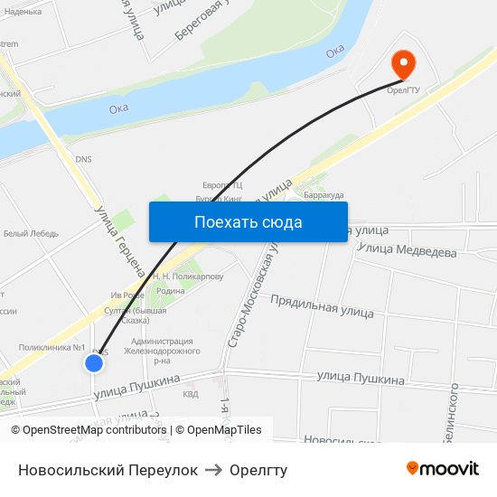 Новосильский Переулок to Орелгту map