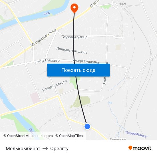 Мелькомбинат to Орелгту map