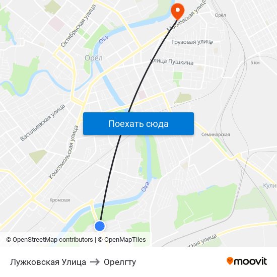 Лужковская Улица to Орелгту map
