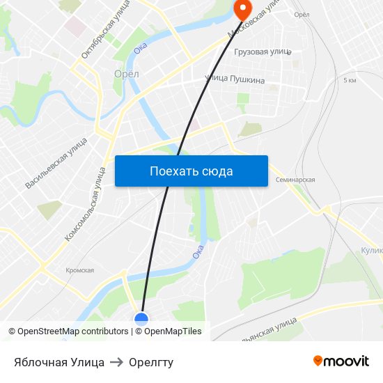 Яблочная Улица to Орелгту map