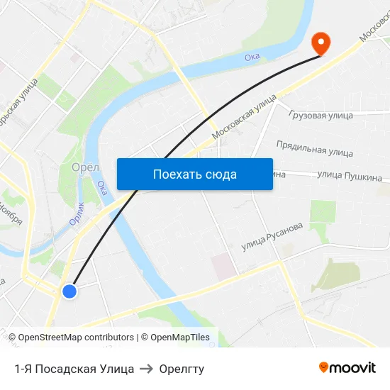 1-Я Посадская Улица to Орелгту map