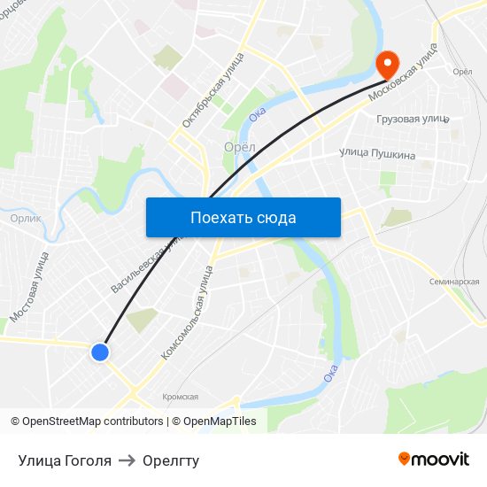 Улица Гоголя to Орелгту map
