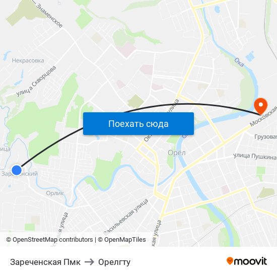 Зареченская Пмк to Орелгту map