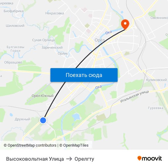 Высоковольтная Улица to Орелгту map