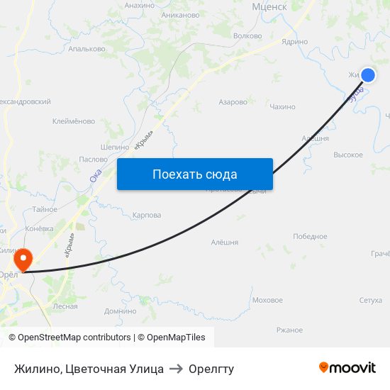 Жилино, Цветочная Улица to Орелгту map