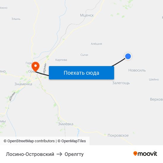 Лосино-Островский to Орелгту map