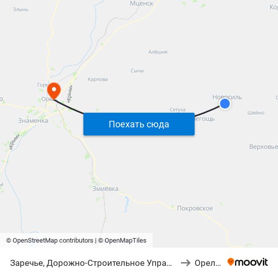 Заречье, Дорожно-Строительное Управление to Орелгту map