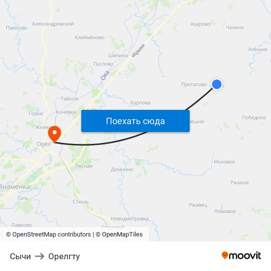 Сычи to Орелгту map