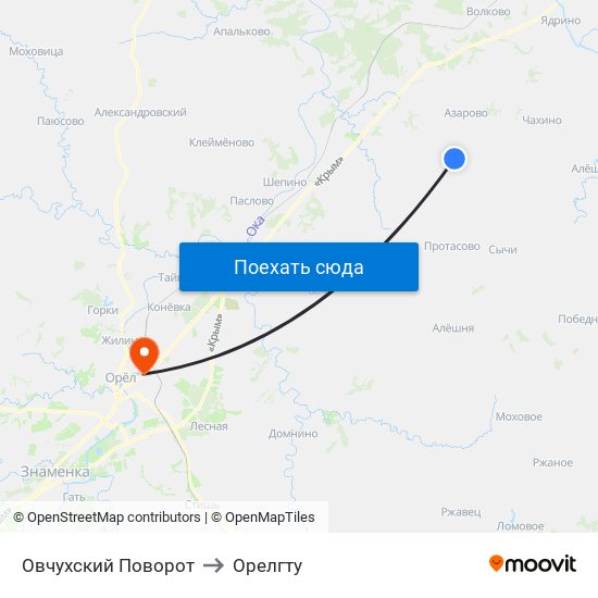 Овчухский Поворот to Орелгту map