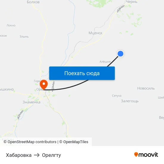 Хабаровка to Орелгту map