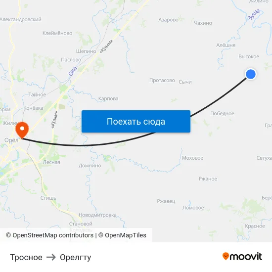 Тросное to Орелгту map