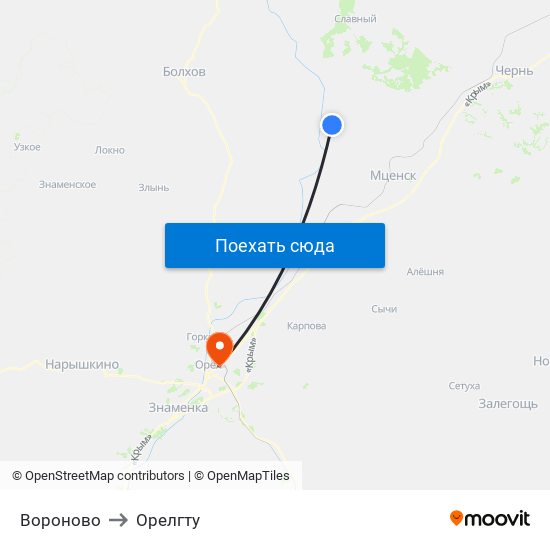 Вороново to Орелгту map