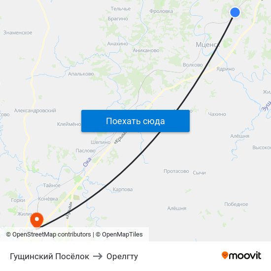 Гущинский Посёлок to Орелгту map