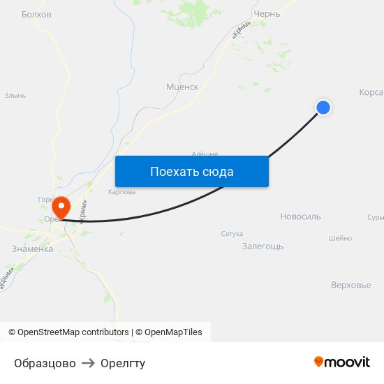 Образцово to Орелгту map