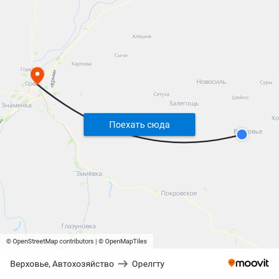 Верховье, Автохозяйство to Орелгту map