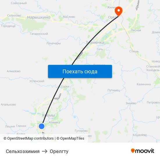 Сельхозхимия to Орелгту map