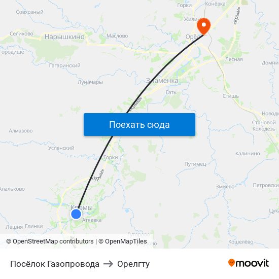 Посёлок Газопровода to Орелгту map