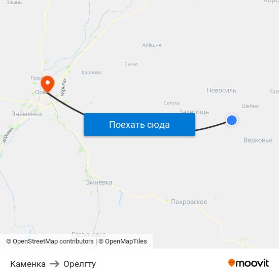 Каменка to Орелгту map