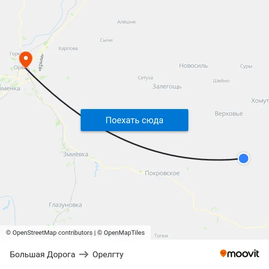 Большая Дорога to Орелгту map