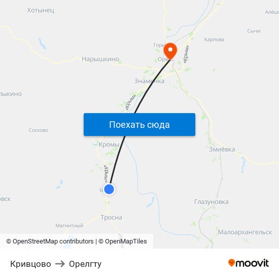 Кривцово to Орелгту map