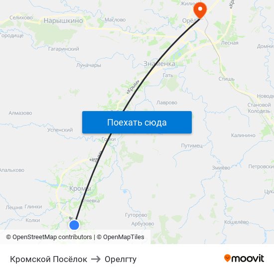 Кромской Посёлок to Орелгту map