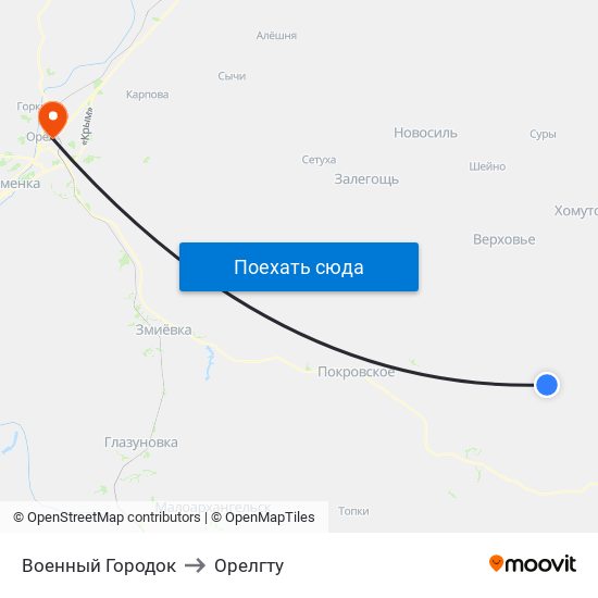 Военный Городок to Орелгту map