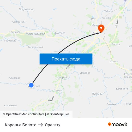 Коровье Болото to Орелгту map