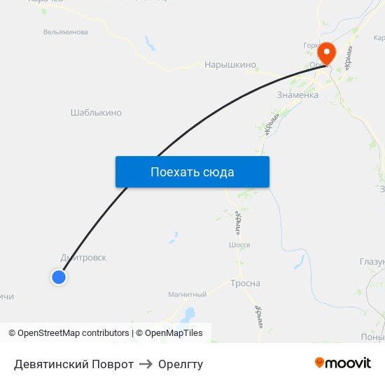 Девятинский Поврот to Орелгту map