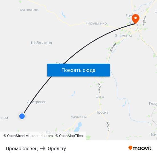 Промоклевец to Орелгту map