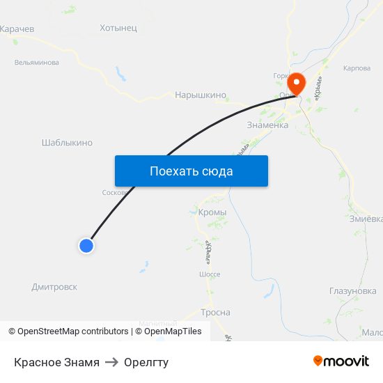 Красное Знамя to Орелгту map