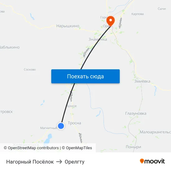 Нагорный Посёлок to Орелгту map
