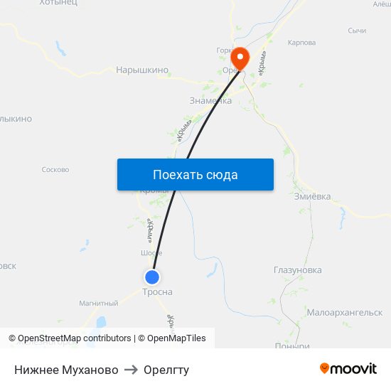 Нижнее Муханово to Орелгту map