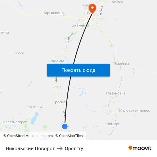 Никольский Поворот to Орелгту map