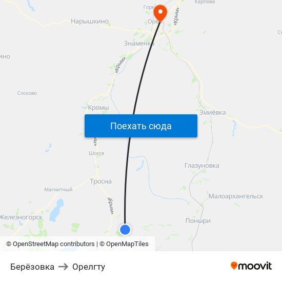 Берёзовка to Орелгту map