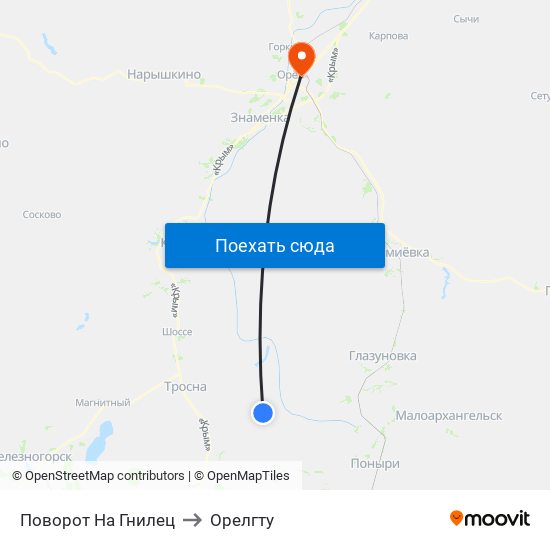 Поворот На Гнилец to Орелгту map