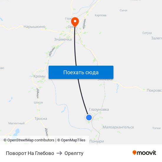 Поворот На Глебово to Орелгту map