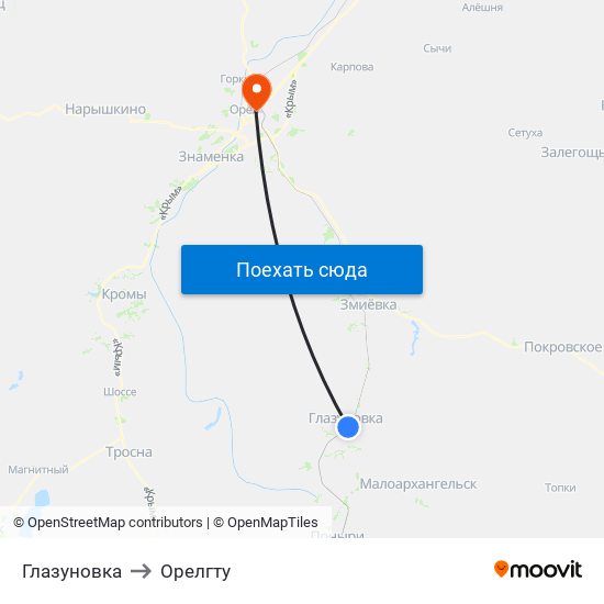 Глазуновка to Орелгту map