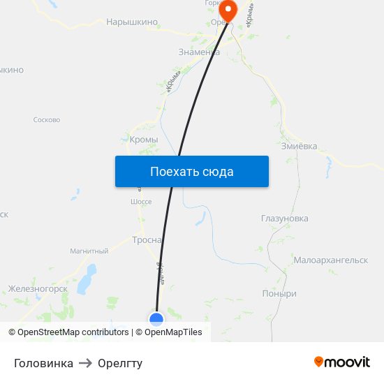 Головинка to Орелгту map