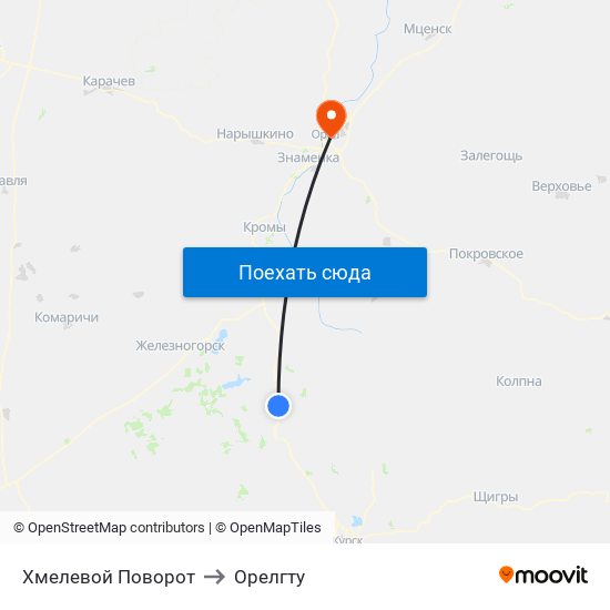 Хмелевой Поворот to Орелгту map