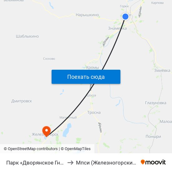 Парк «Дворянское Гнездо» to Мпси (Железногорский Ф-Л) map